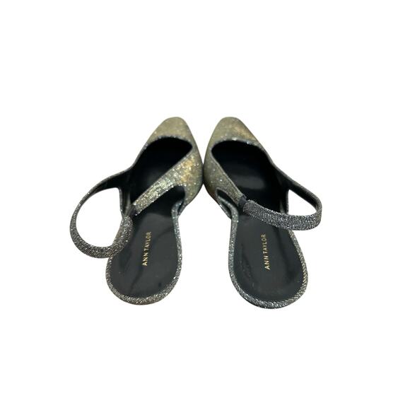 Ann Taylor Kitten Heels Shimmer Square Toe Slingback Pumps Silver Sparkle 8 - Picture 3 of 12